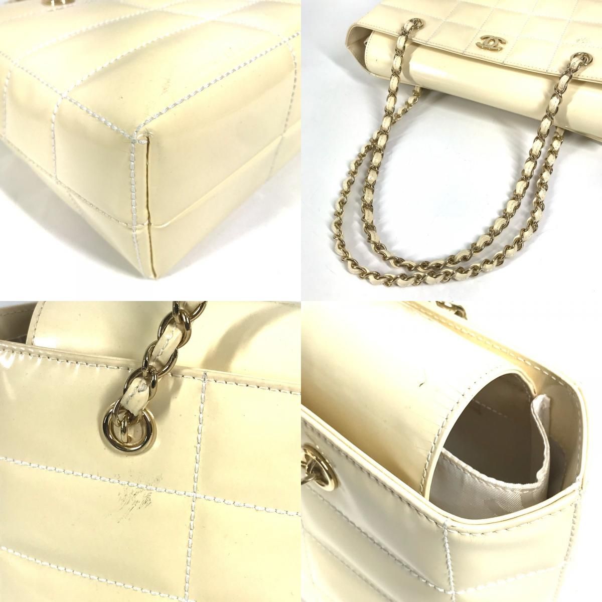 Chanel Shoulder Bag CC Logo Choco Bar Enamel White — view 7