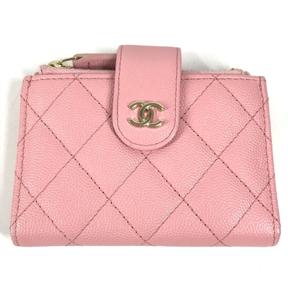 Chanel Coin Case Quilted Double Zip Card Caviar Leather Pink