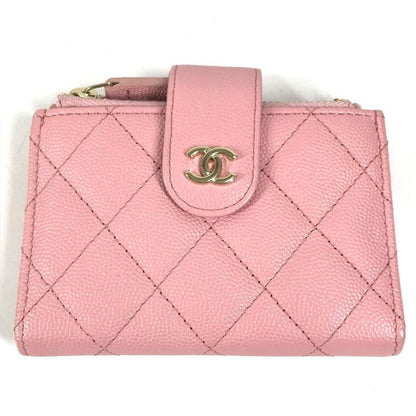 Chanel Coin Case Quilted Double Zip Card Caviar Leather Pink