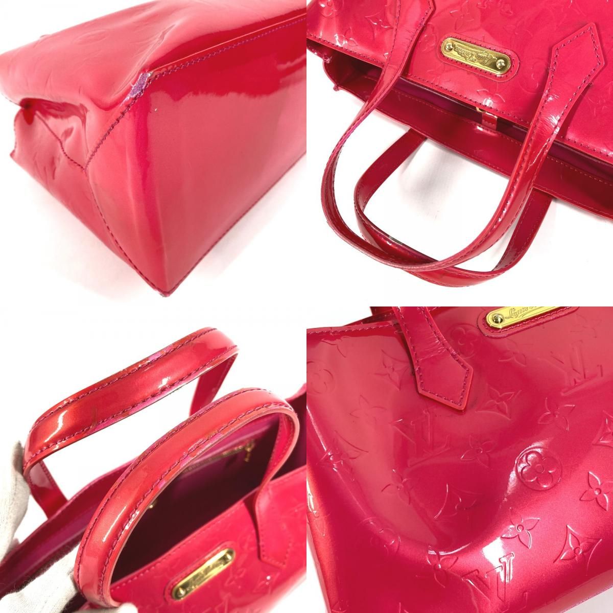 Louis Vuitton Handbag Wilshire Blue Bird Monogram Vernis Rose Pop Pink — view 7