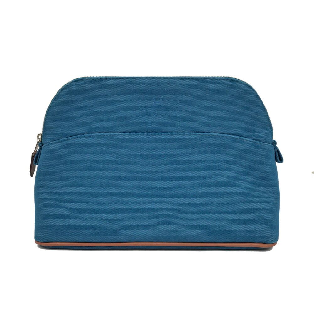 Hermes Bo Tall Pouch 25 Blue Orange Silver Cotton