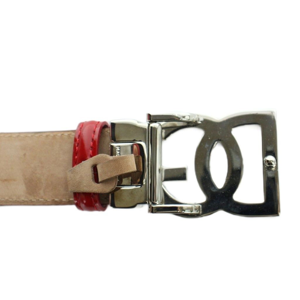 Dolce & Gabbana Belt Silver Enamel Leather DG Logo 85 cm Red — view 5