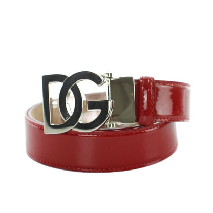 Dolce & Gabbana Belt Silver Enamel Leather DG Logo 85 cm Red — view 2