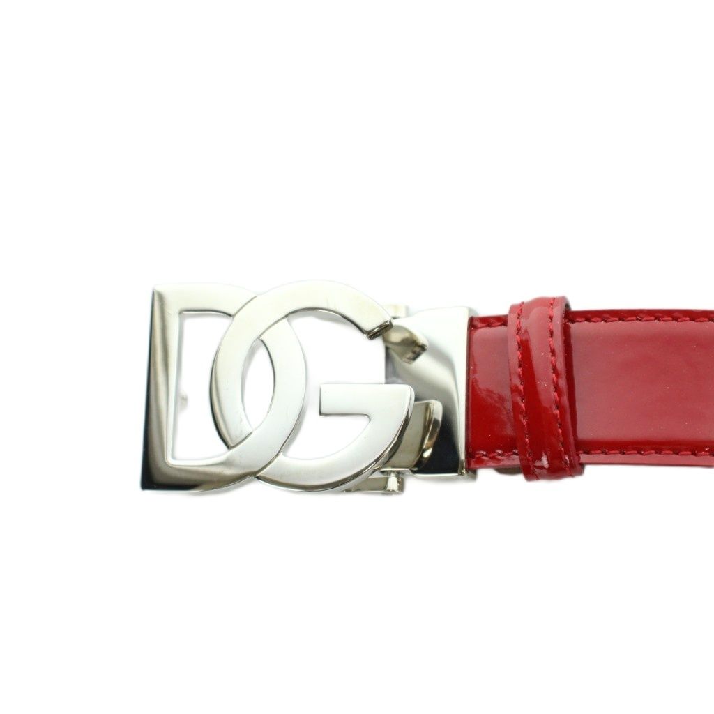 Dolce & Gabbana Belt Silver Enamel Leather DG Logo 85 cm Red — view 4