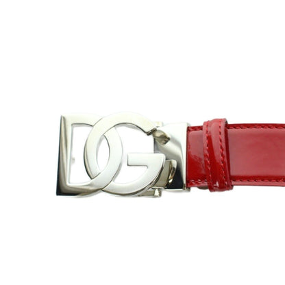 Dolce & Gabbana Belt Silver Enamel Leather DG Logo 85 cm Red — view 4