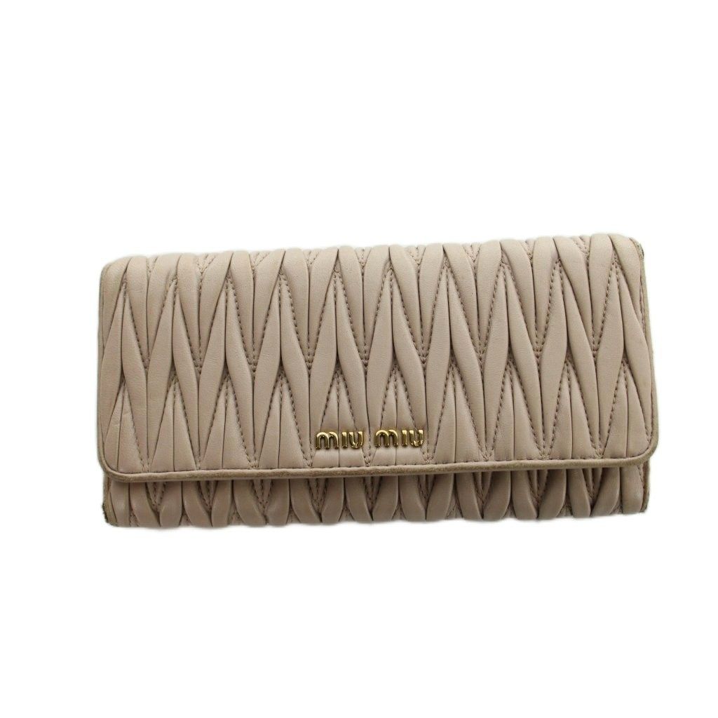 Miu Miu Miu Wallet Matelasse Nappa Logo with Passcase Leather Pink Beige