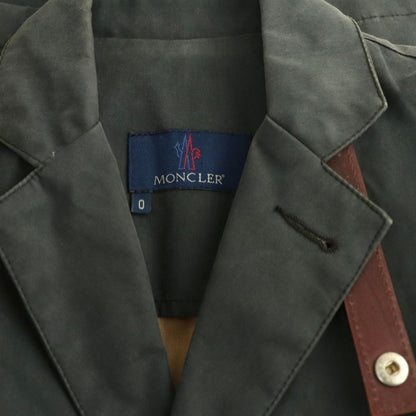 Moncler Jacket Blue Leather Single 0 Navy — view 7