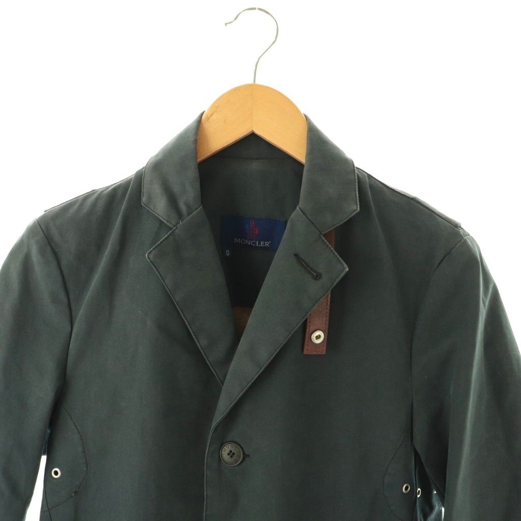 Moncler Jacket Blue Leather Single 0 Navy — view 4
