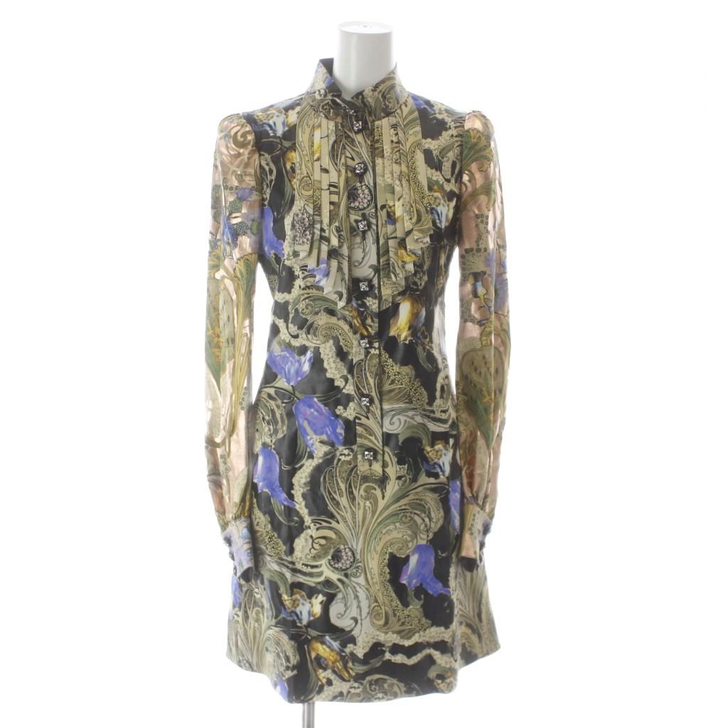 Louis Vuitton Dress Knee Length Long Sleeve Silk All Over Pattern Pleated 34