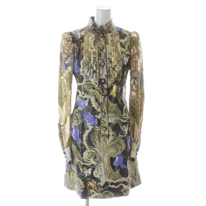 Louis Vuitton Dress Knee Length Long Sleeve Silk All Over Pattern Pleated 34