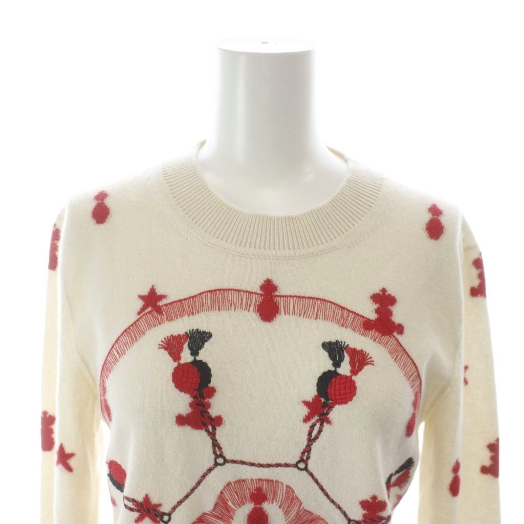 Hermes Knit Sweater Long Sleeve Cashmere Embroidery All Over Pattern 36 Ivory MW — view 5