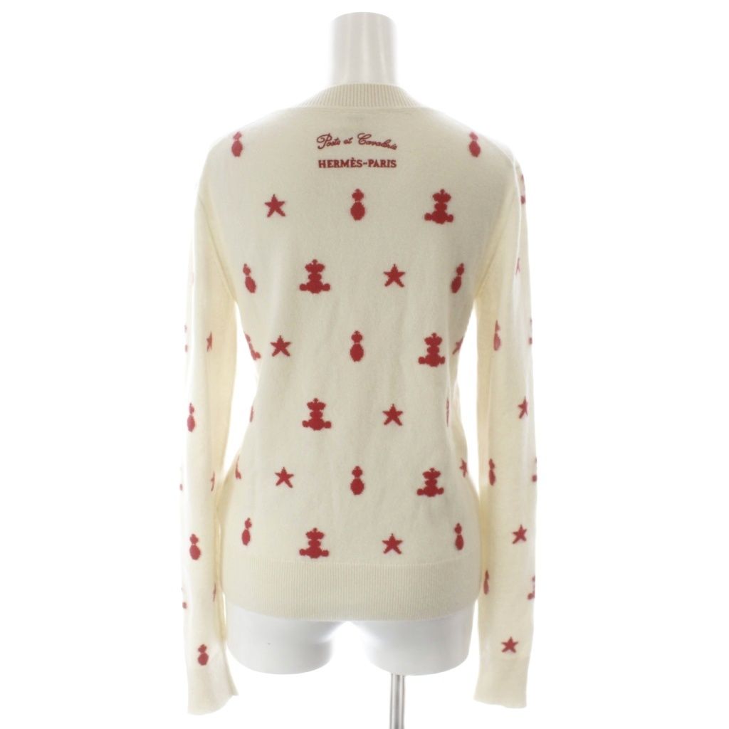 Hermes Knit Sweater Long Sleeve Cashmere Embroidery All Over Pattern 36 Ivory MW — view 3
