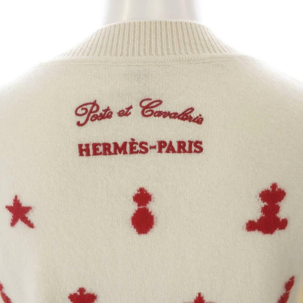Hermes Knit Sweater Long Sleeve Cashmere Embroidery All Over Pattern 36 Ivory MW — view 6