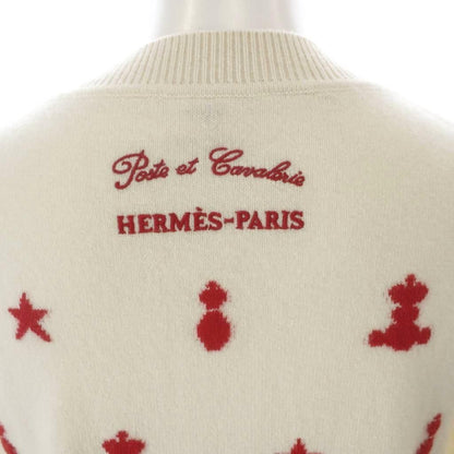 Hermes Knit Sweater Long Sleeve Cashmere Embroidery All Over Pattern 36 Ivory MW — view 6