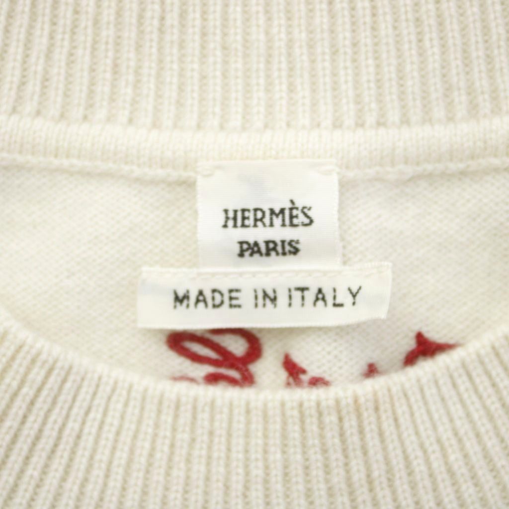 Hermes Knit Sweater Long Sleeve Cashmere Embroidery All Over Pattern 36 Ivory MW — view 4
