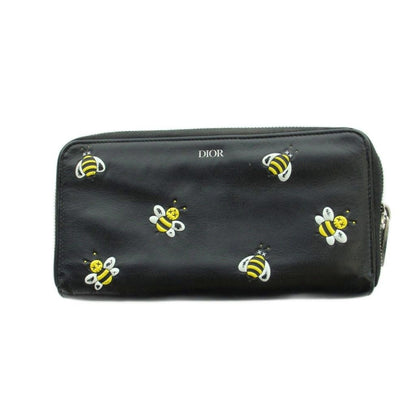 Dior Kaws Wallet Bee All Over Pattern Logo Leather Zip Around Black