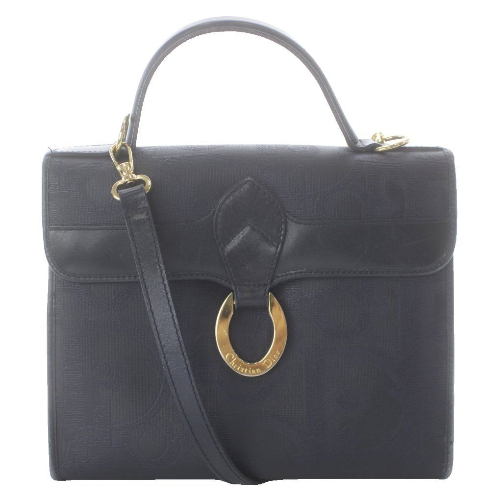 Dior 2-Way Shoulder Bag Trotter Leather All Over Pattern Navy Blue MW