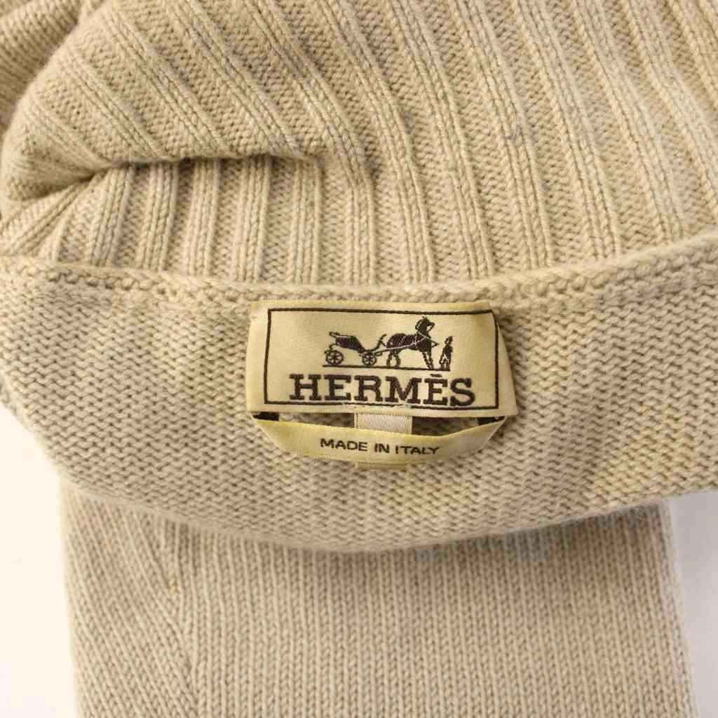 Hermes Knit Sweater Cashmere M Beige Turtleneck Long Sleeve YM — view 4