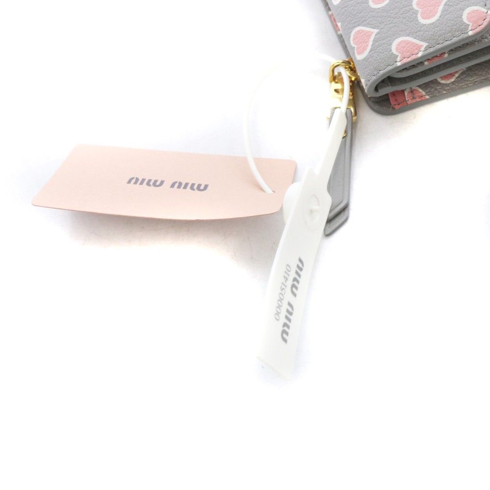 Miu Miu Miu Wallet Trifold Heart Pattern Goat Leather Gray — view 4