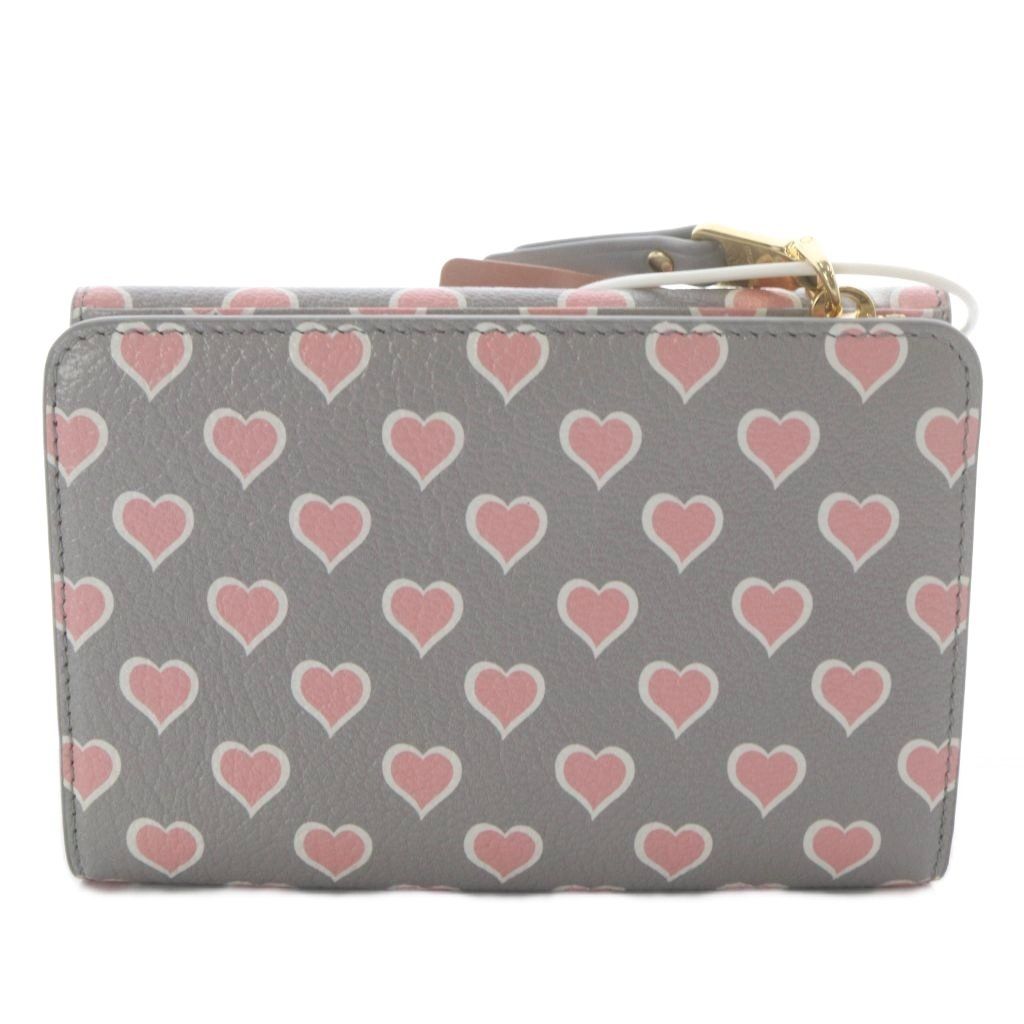 Miu Miu Miu Wallet Trifold Heart Pattern Goat Leather Gray — view 2
