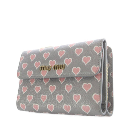 Miu Miu Miu Wallet Trifold Heart Pattern Goat Leather Gray — view 5