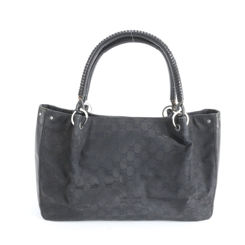 Gucci GG Canvas Leather Tote Shoulder Hand Black