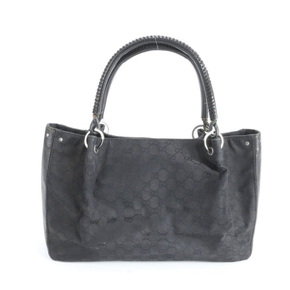 Gucci GG Canvas Leather Tote Shoulder Hand Black