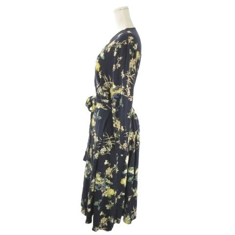 Max Mara Weekend Line Cache Couple Dress XL Navy Floral Pattern V-neck Long — view 3