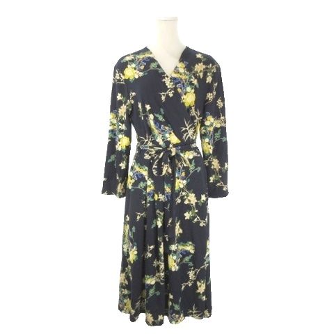 Max Mara Weekend Line Cache Couple Dress XL Navy Floral Pattern V-neck Long