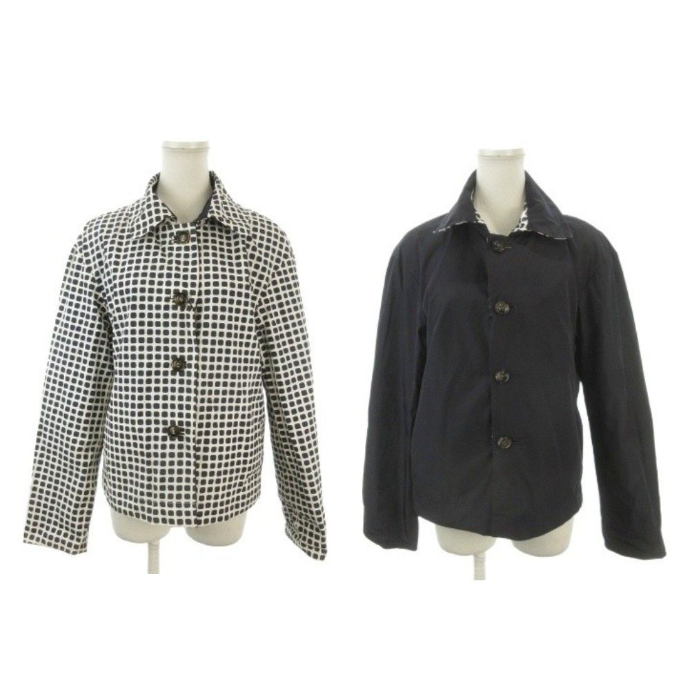 Max Mara Weekend Line Reversible Jacket 42 White Navy Check Pattern Regular