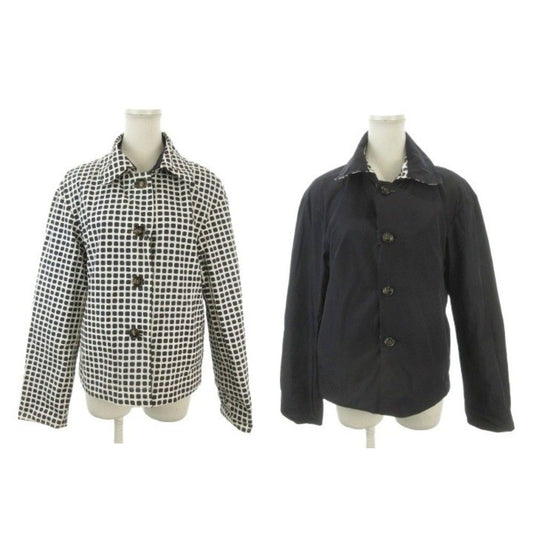 Max Mara Weekend Line Reversible Jacket 42 White Navy Check Pattern Regular