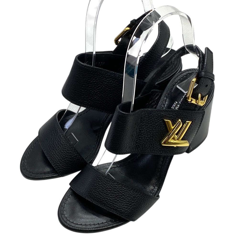 Louis Vuitton Horizon Line Sandals LV Logo Gold Black Leather 34.5 ): Sophistica