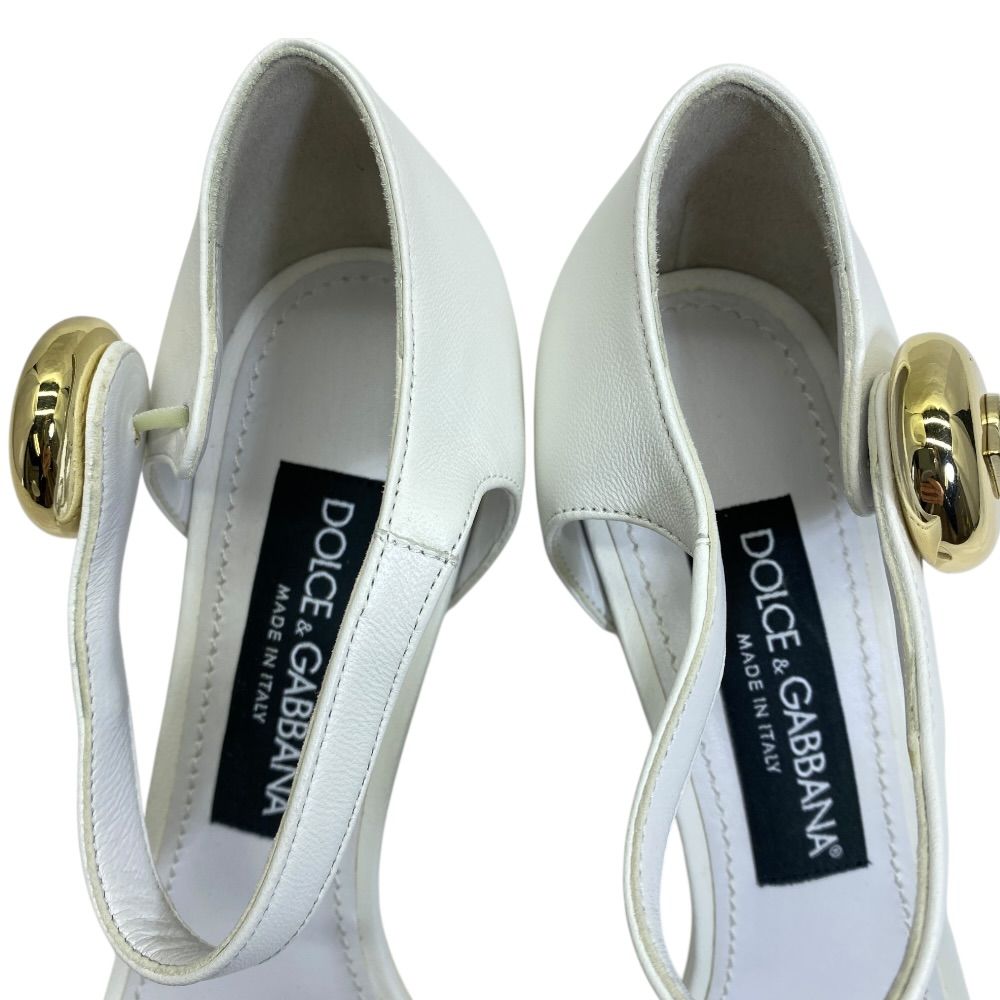 Dolce & Gabbana DG Logo Sandals Heels White Gold Leather & 38 Classic — view 7