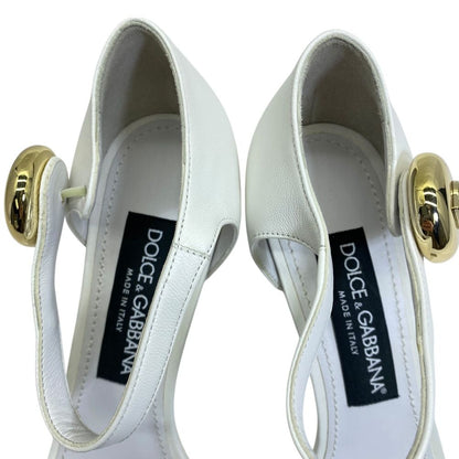Dolce & Gabbana DG Logo Sandals Heels White Gold Leather & 38 Classic — view 7