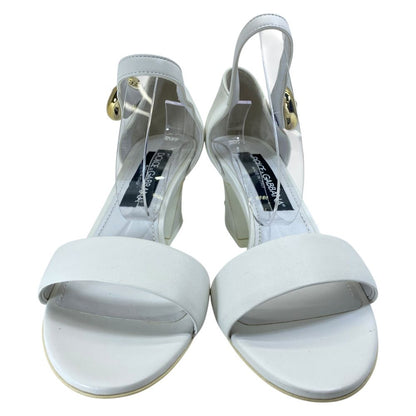 Dolce & Gabbana DG Logo Sandals Heels White Gold Leather & 38 Classic — view 2