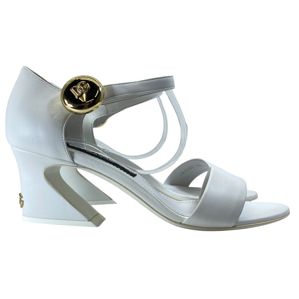 Dolce & Gabbana DG Logo Sandals Heels White Gold Leather & 38 Classic — view 5