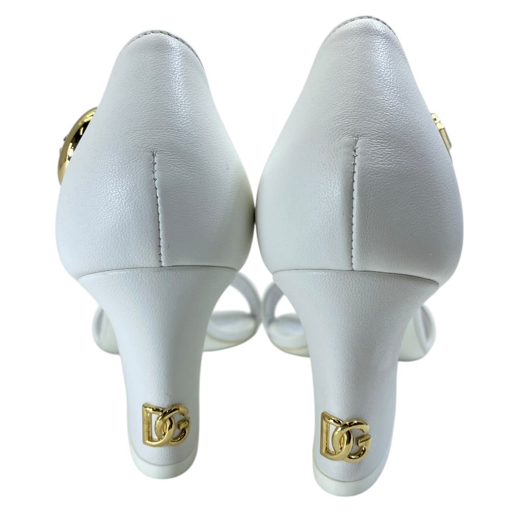 Dolce & Gabbana DG Logo Sandals Heels White Gold Leather & 38 Classic — view 4