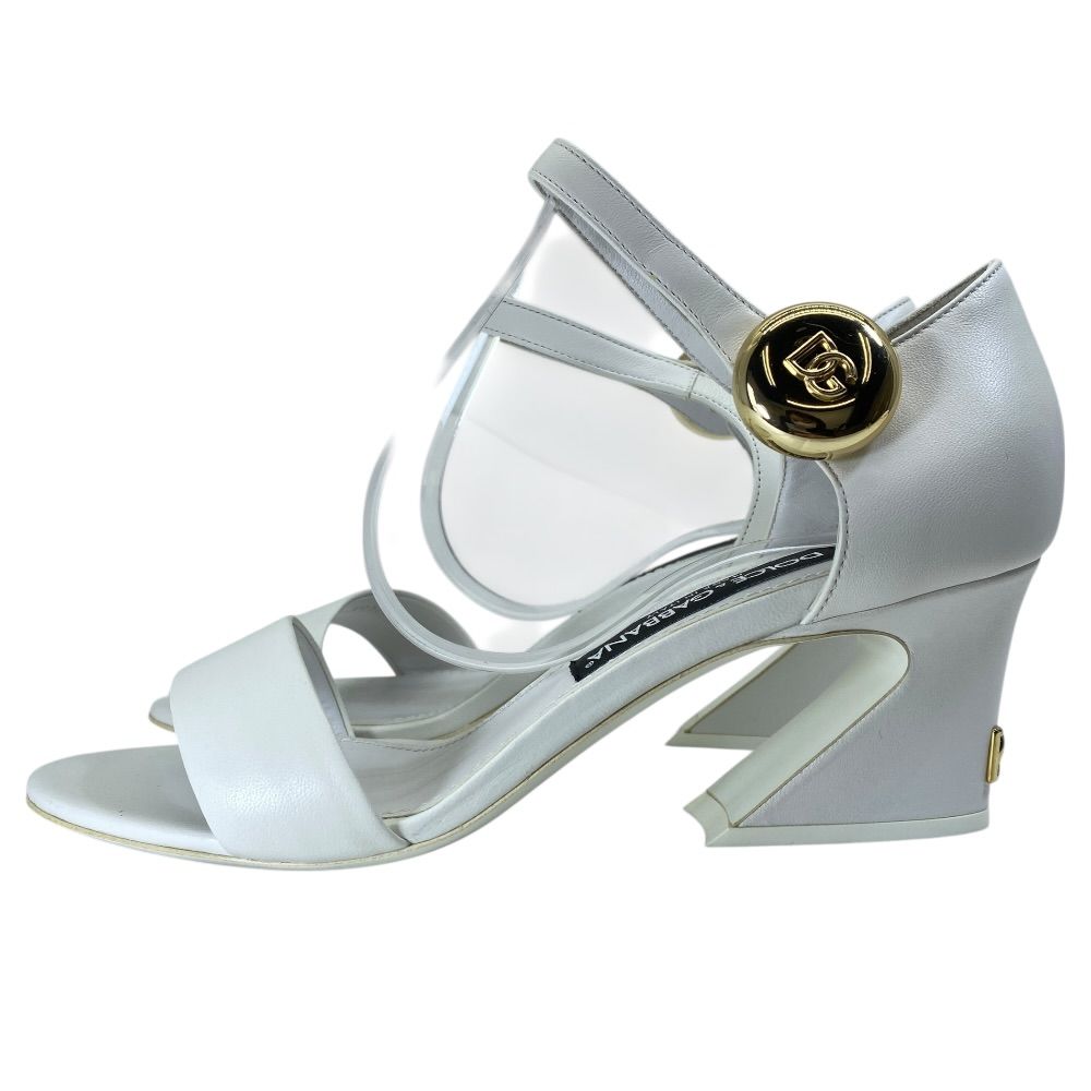 Dolce & Gabbana DG Logo Sandals Heels White Gold Leather & 38 Classic — view 3