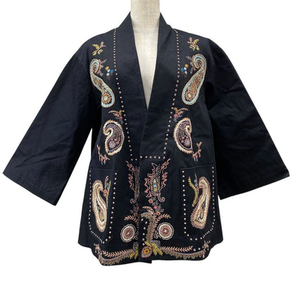 Dior Paisley Jacket Collarless Cardigan Black Multicolor 38: Sophistication