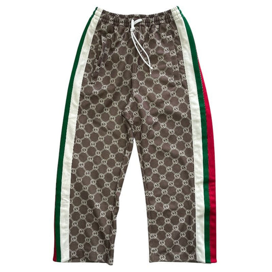 Gucci Track Pants Jersey Sweatshirt GG Monogram Web Stripe Brown Sports Casual