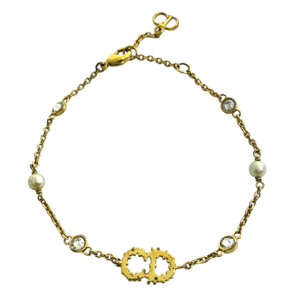 Dior Clair D Lune Bracelet CD Logo Line Stone Faux Pearl Metal Gold Classic — view 2
