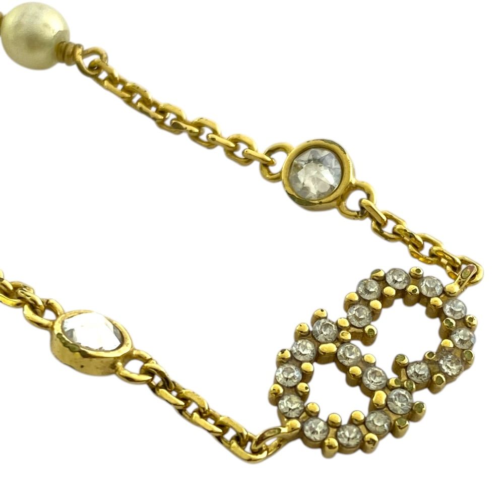 Dior Clair D Lune Bracelet CD Logo Line Stone Faux Pearl Metal Gold Classic — view 3