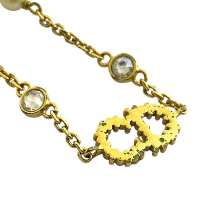 Dior Clair D Lune Bracelet CD Logo Line Stone Faux Pearl Metal Gold Classic — view 7
