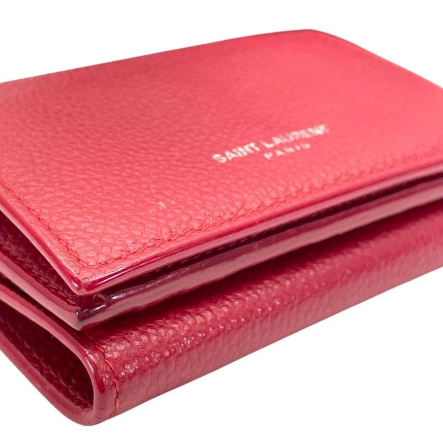 Saint Laurent Paris Trifold Wallet Fold Compact Leather Red Logo Sophistication — view 4
