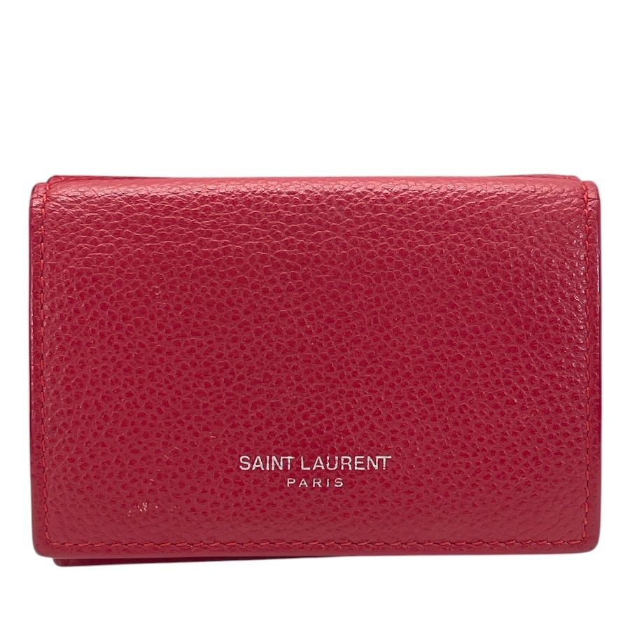Saint Laurent Paris Trifold Wallet Fold Compact Leather Red Logo Sophistication