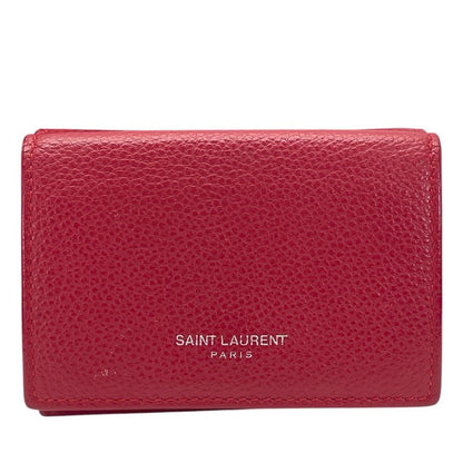 Saint Laurent Paris Trifold Wallet Fold Compact Leather Red Logo Sophistication