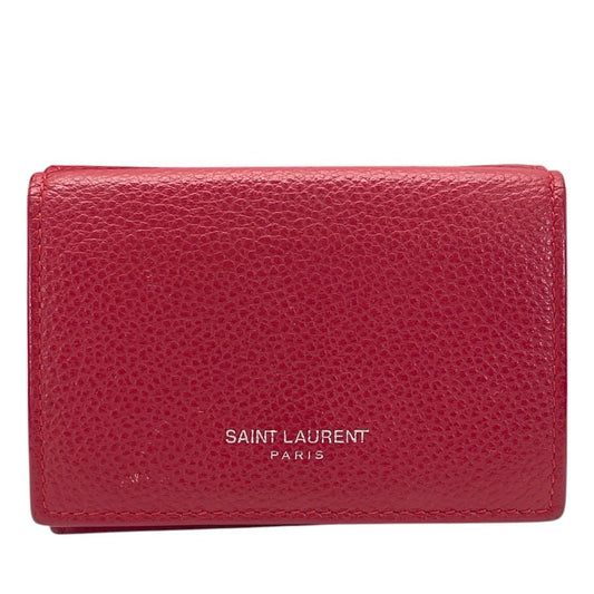 Saint Laurent Paris Trifold Wallet Fold Compact Leather Red Logo Sophistication