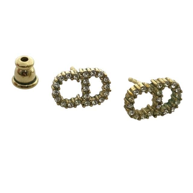 Dior Clair D Lune de Earrings Logo Metal Line Stone Gold Classic Sophistication — view 2