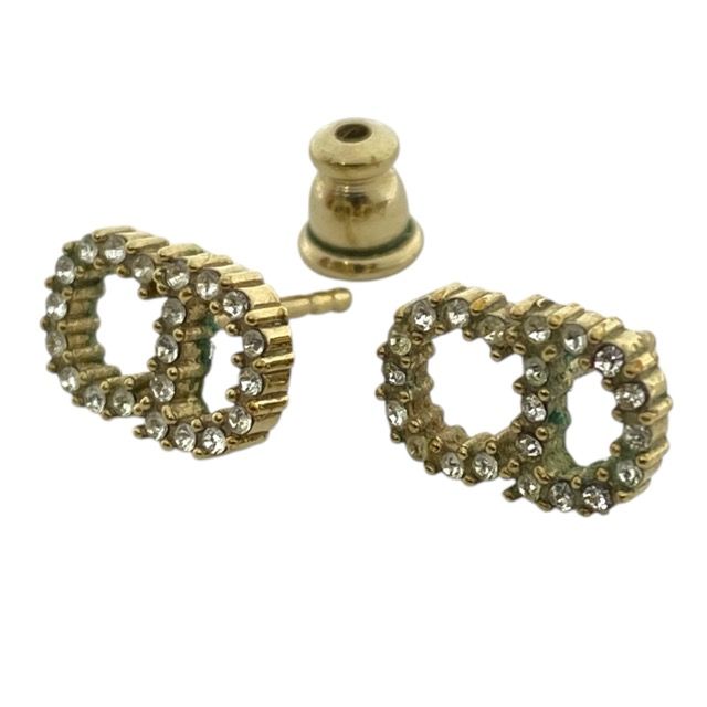 Dior Clair D Lune de Earrings Logo Metal Line Stone Gold Classic Sophistication