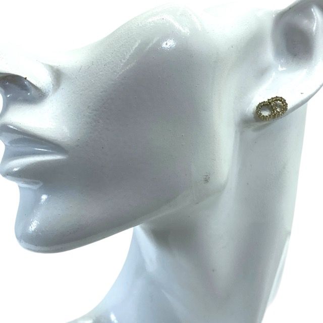Dior Clair D Lune de Earrings Logo Metal Line Stone Gold Classic Sophistication — view 8